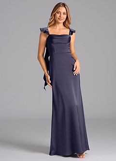 Azazie Adi Abiti da Damigella Abito A-Line in Raso Elasticizzato Plissettato Stormy image1