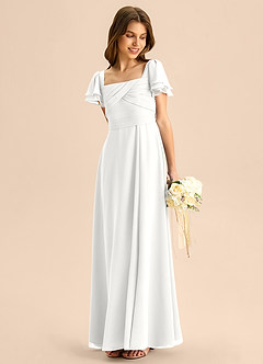 Azazie Azey Junior White A-Line Ruched Chiffon Dress image3