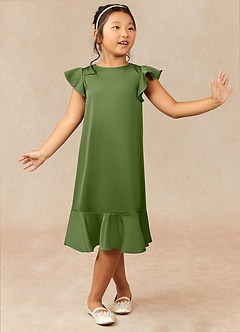 Azazie Sweet Pea Flower Girl Dresses Juniper A-Line Ruched Stretch Satin Dress image3