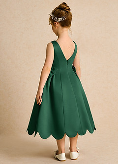 Azazie Macaroon Flower Girl Dresses Dark Green Ball-Gown Bow Matte Satin Dress image3