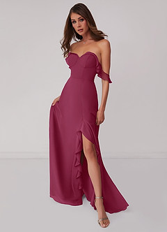Barbie ♥ Azazie Bridesmaid Dresses Mulberry A-Line Off the Shoulder Chiffon Convertible Dress image8