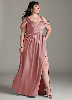 Azazie Lianne Bridesmaid Dresses Dusty Rose A-Line Off the Shoulder Stretch Satin Dress image12
