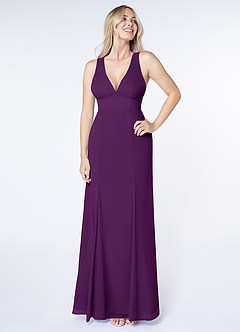 Azazie Christiana Bridesmaid Dresses Grape A-Line V-Neck Pleated Chiffon Dress image1