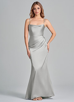 Azazie Olea 신부 들러리 드레스 인어 스트랩리스 스트레치 새틴 바닥 길이 드레스 image6