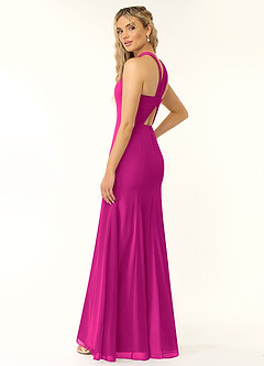 Azazie Rue Vestidos de damas de honor Vestido de Fucsia de Gasa de Corte En A con Halter image4