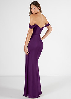 Azazie Kit Bridesmaid Dresses Grape Mermaid Off the Shoulder Mesh Dress image4