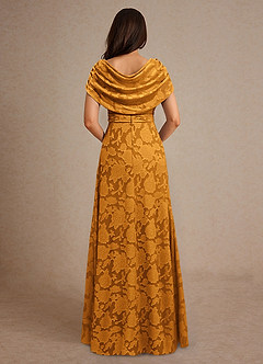 Azazie Branford Mother of the Bride Dresses Butterscotch A-Line Pleated Floral Burnout Dress image3