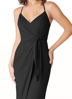 Azazie Ollie Bridesmaid Dresses Black Sheath Ruched Stretch Chiffon Dress image4