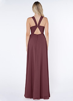 Azazie Jane Robes de demoiselle d'honneur Robe Trapèze en Mousseline de soie Col V plissé Sangria image2