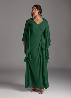 Azazie Manuella vestidos de madre de la novia Vestido de Verde Oscuro de Gasa de Corte En A con Cuello en V plisado image12