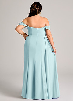 Azazie Amyra Bridesmaid Dresses Sea Glass Sheath Off the Shoulder Chiffon Convertible Dress image15