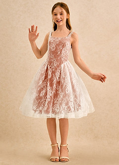 Azazie Cubbie Girls Formal vestidos de niña de las flores Vestido de Naranja Quemada de Encaje de Corte en A image5