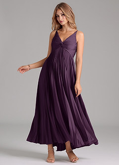 Azazie Raychelle Brautjungfernkleider A-Linie Plissee Stretch-Satin Kleid Pflaume image3