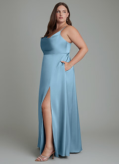 Azazie Sarella Brautjungfernkleider A-Linie Plissee Stretch-Satin Kleid Stahlblau image11