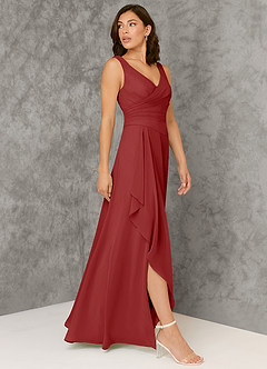 Azazie Kori Robes de demoiselle d'honneur Robe Trapèze en Mousseline de soie Plissée Rouille image3