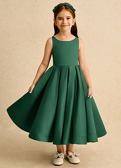 Azazie Babs Flower Girl Dresses Dark Green Ball-Gown Pleated Matte Satin Dress image2