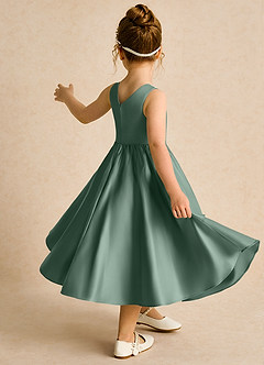 Azazie Hermia Robe Demoiselle D'honneur Fillette Robe Trapèze en Mat Satiné Sans manches Eucalyptus image5
