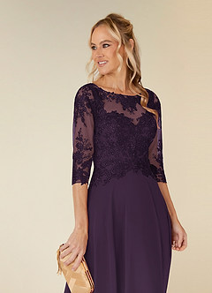 Azazie Monza Mother of the Bride Dresses Plum A-Line Lace Chiffon Dress image6