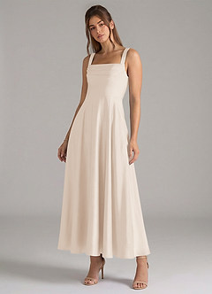 Azazie Shaude Jurken voor bruidsmeisjes Jurk van Stretch Satijn met A-Lijn Geplooid Wit Albast image4