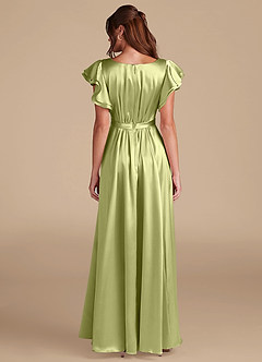 Azazie Daphne Bescheidene Brautjungfernkleider A-Linie Gestreift Metallic Satin Bodenlänge Kleid image2