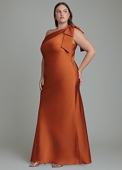 Azazie Yuanna Bridesmaid Dresses Cinnamon Mermaid One Shoulder Stretch Satin Dress image12