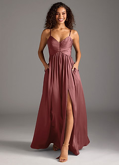 Azazie Alia Bridesmaid Dresses Amethyst A-Line Pleated Stretch Satin Dress image10
