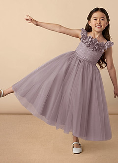 Azazie Demetra Flower Girl Dresses Dusk A-Line Lace Tulle Dress image1