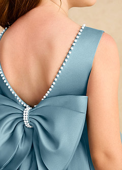 Azazie Jani Flower Girl Dresses Moody Blue A-Line Bow Tulle Dress image6