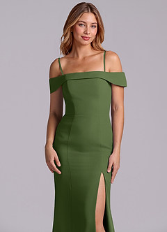 Azazie Luciana Vestidos de damas de honor Vestido de Oliva de Gasa de Corte Recto Convertible con Vestidos sin tirantes image7