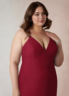 Azazie Becca Bridesmaid Dresses Burgundy Sheath V-Neck Chiffon Dress image12