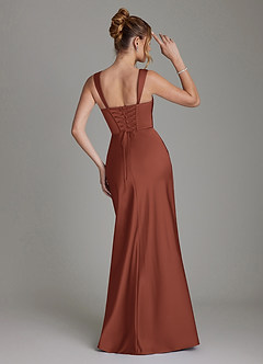 Azazie Agustina Robes de demoiselle d'honneur Robe Sirène en Satin extensible Corset Auburn image2