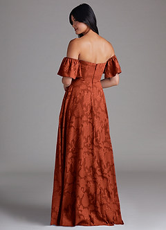 Azazie Sue Bridesmaid Dresses Auburn A-Line Off the Shoulder Floral Burnout Convertible Dress image3