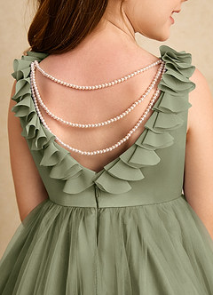 Azazie Lorita Flower Girl Dresses Pistachio A-Line Beaded Tulle Dress image8