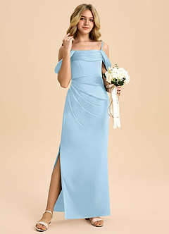 Azazie Saige Junior Robe Fourreau en Satin extensible Épaule décolletée Bleu Ciel image4