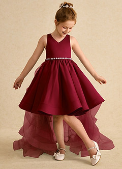 Azazie Julietta Flower Girl Dresses Burgundy Ball-Gown Convertible Tulle Dress image5