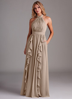 Azazie Avary Bridesmaid Dresses Taupe A-Line Pleated Chiffon Dress image4