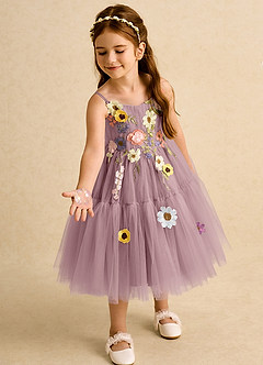 Azazie Osea Robe Demoiselle D'honneur Fillette Robe Princesse en Tulle Plissée Rose Poussiéreuse image1