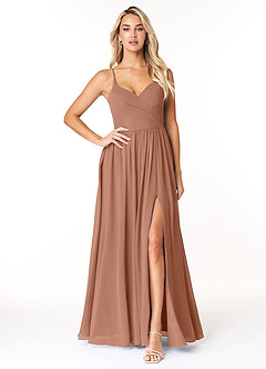 Azazie Dominic Bridesmaid Dresses Bronzer A-Line V-Neck Pleated Chiffon Dress image1