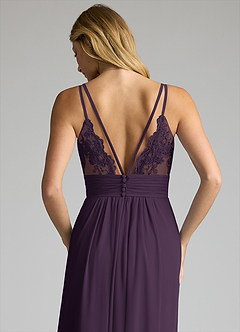 Azazie Maren Allure Abiti da Damigella Abito A-Line in Chiffon con Scollo a V in Pizzo Prugna image2