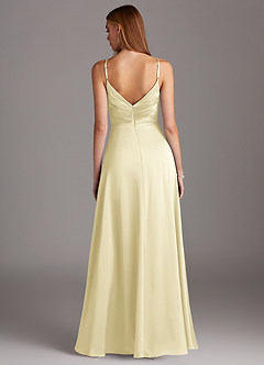 Azazie Calissa Final Sale Agave A-Line V-Neck Pleated Stretch Satin Dress image2