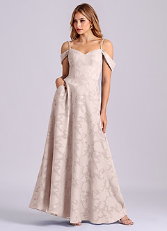 Azazie Marley Final Sale Blushing Pink A-Line Off the Shoulder Floral Burnout Convertible Dress image4