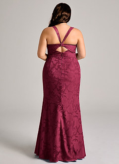 Azazie Mero Bridesmaid Dresses Burgundy Sheath Pleated Floral Burnout Dress image8