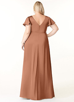 Azazie Soren Bridesmaid Dresses Bronzer A-Line Pleated Stretch Satin Dress image9