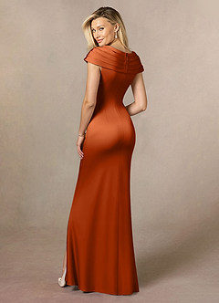 Azazie Anderson Mother of the Bride Dresses Burnt Orange A-Line Pleated Stretch Satin Dress image5
