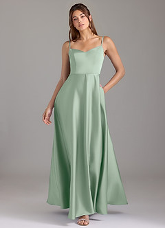 Azazie Marley Bridesmaid Dresses Agave A-Line Off the Shoulder Stretch Satin Convertible Dress image1