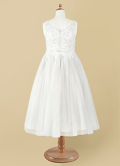 Azazie Minka Flower Girl Dresses Diamond White A-Line Lace Tulle Dress image10