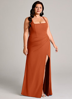 Azazie Mero Brautjungfernkleider Etui Plissee Chiffon Kleid Gebranntes Orange image13