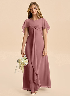 Azazie Selena Junior Desert Rose A-Line Ruched Chiffon Dress image4