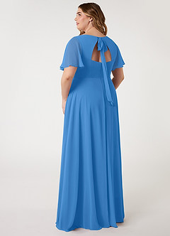 Azazie Kimber Bridesmaid Dresses Blue Jay A-Line Flounce Sleeve Chiffon Dress image8