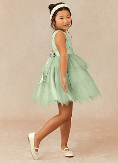 Azazie Chica Flower Girl Dresses Dusty Sage A-Line Lace Tulle Dress image3